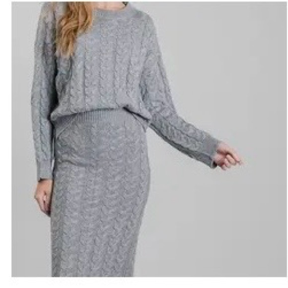 Dresses & Skirts - 0824. Gray Cable Knit Sweater and Maxi Skirt Set